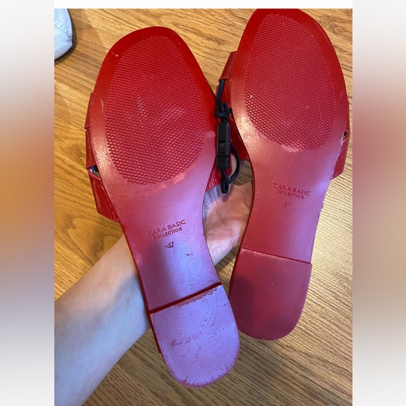 Zara Genuine Leather Red Crossover Slide Sandal Slipper Flat Shoes 37 / 6.5 NWT - Picture 10 of 13